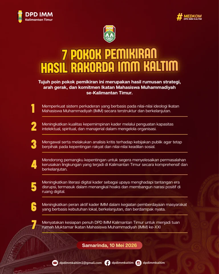Resmi Ditutup, Rakorda IMM Kaltim 2026 Hasilkan 7 Pokok Pemikiran: Nyatakan Siap Jadi Tuan Rumah Muktamar ke-XXI